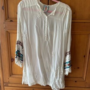 Johnny Was White Embellished Mandarin Collar Blouse